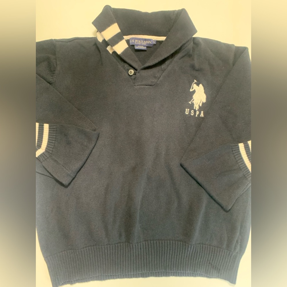 Polo Assn. vintage L men's sweater ,navy blue with white stripes